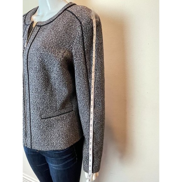 Calvin Klein Womens Piped Tweed Blazer Jacket Full Zip Color Block Gray Size 12 - Picture 5 of 9